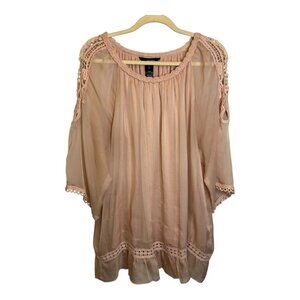 Ali Miles Blouse Women's Size XL lace lightweight‎ Sheer sleeves pink